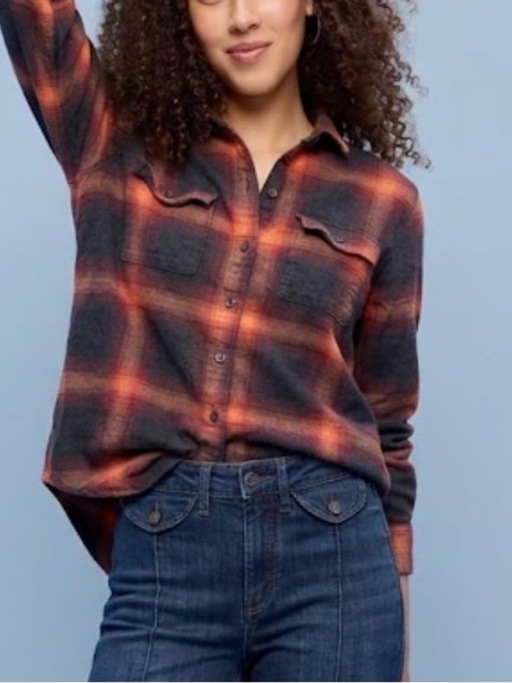 Old Navy Black Orange Plaid Oversized boyfriend flannel Shirt size S Evermore